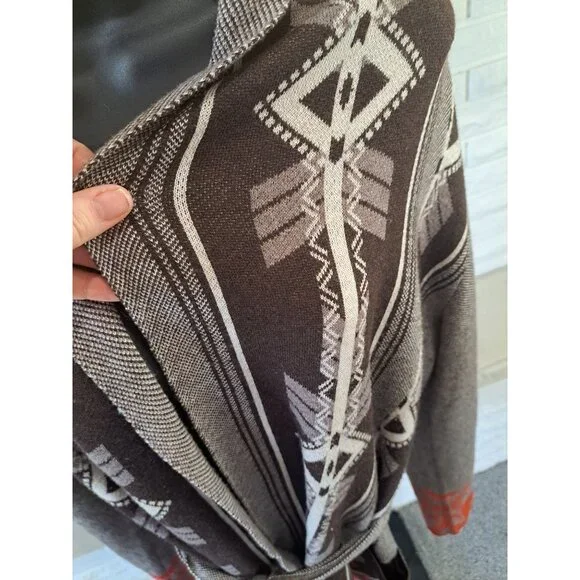 Native-Inspired Knit Cardigan Sweater Wool Blend Tie Patterns M. Rena Womens L - Picture 3 of 8